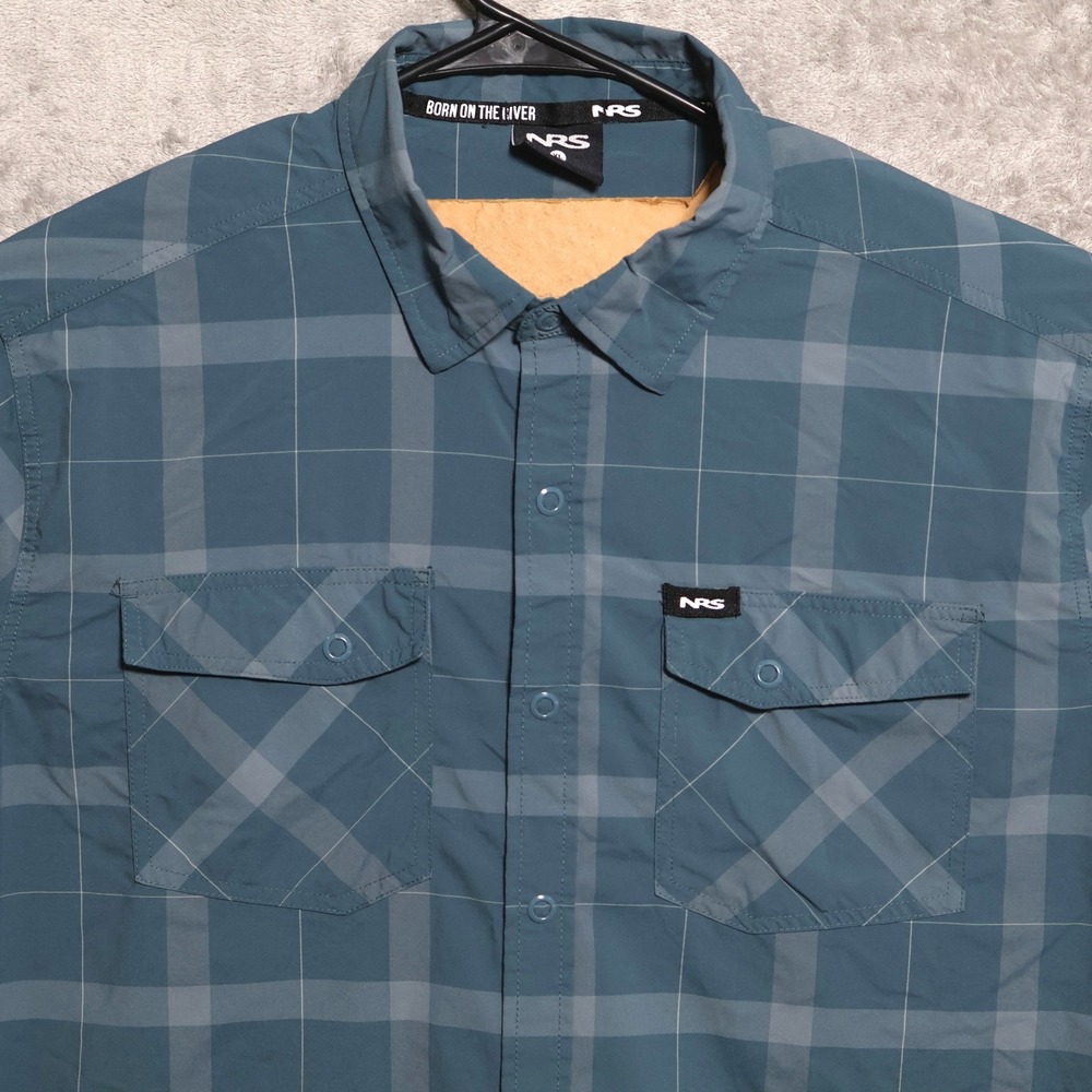 NRS Guide Shirt Mens XL Blue Gray Plaid Snap UPF 50+ Fishing Hiking Outdoor